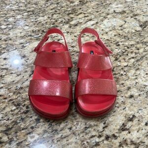 Mini Melissa Cosmic Red Pink Glitter Sandals, Size 10